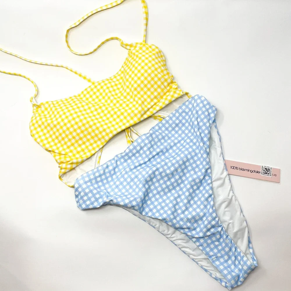 AQUA Pastel Checkered Cut Out‎ One Piece Swimsuit
